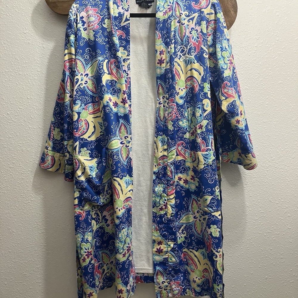 Ralph Lauren Blue‎ Yellow Pink Paisley Belted Robe XS/S